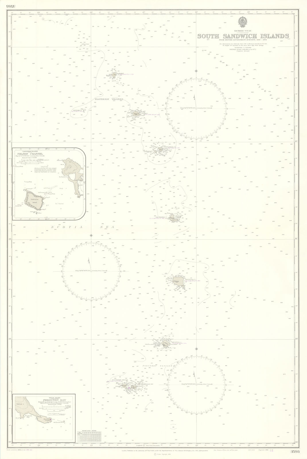 Atlantic Ocean. South Sandwich islands. Admiralty. HMS Glamorgan 1930 (1981) map